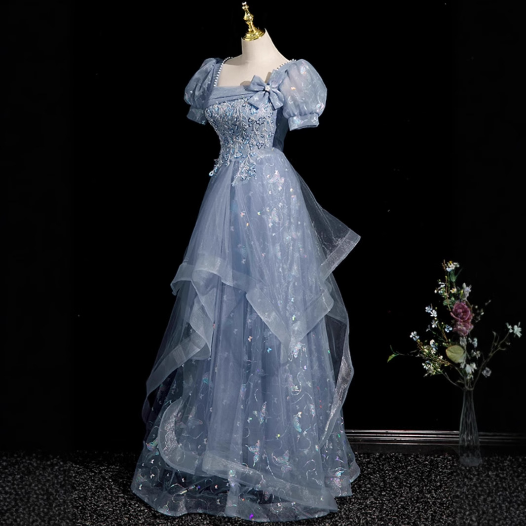 Evening Dress High-end High-end Light Luxury Niche Blue Host Female Temperament Adult Ceremony Art Examination Student Graduation Dress