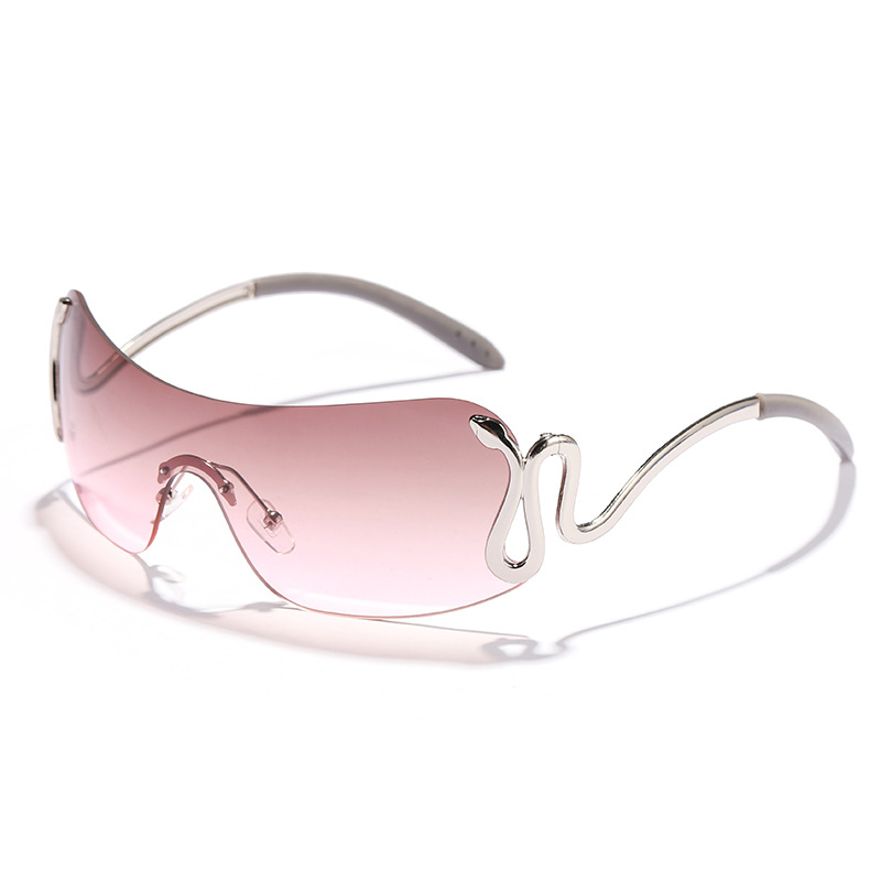 Gafas de sol punk europeas y americanas no convencionales de una pieza sin marco de plata soporte de serpiente gafas de sol hombres y mujeres modelo de moda gafas de tiro callejero