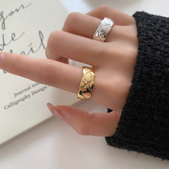 Gold-plated Openwork Pattern Engagement Ring with Korean New Style, Elegant and High-end, Light Luxury, Index Finger Ring, Fashionable and Simple, Accessory