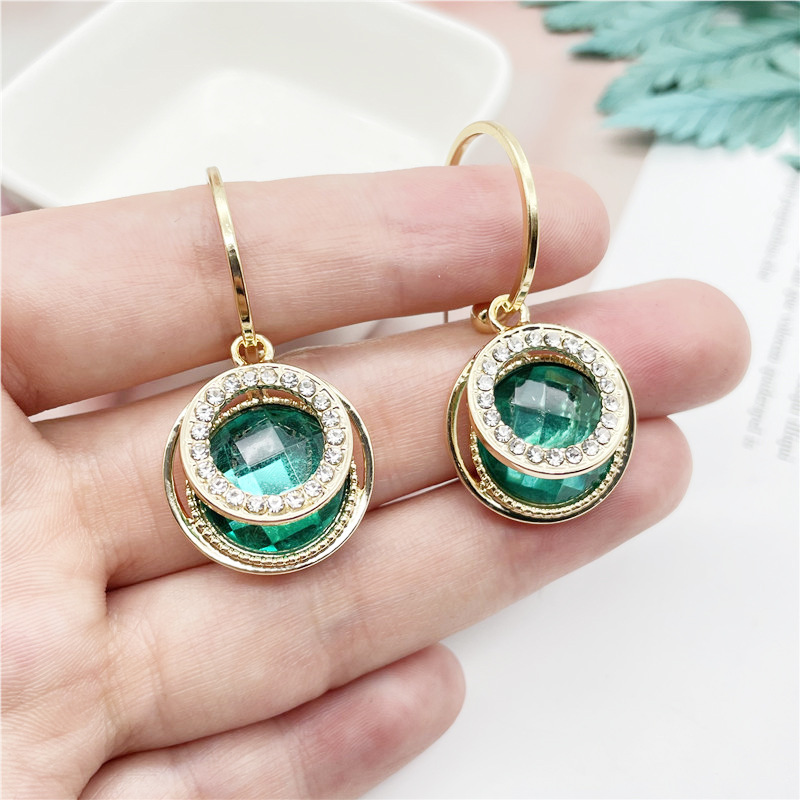 Sterling Silver Needle Trendy Green Trendy Earrings Crystal Rhinestone Earrings Ear Hook Korean Simple And Stylish Earrings Female Fashion display picture 4