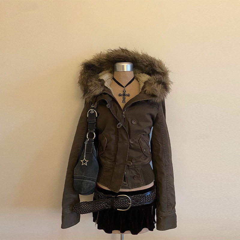Detachable Fur Collar Short Denim Pocket Jacket European and American Cross-Border 2025 Autumn and Winter European and American Style Street Fashion Set