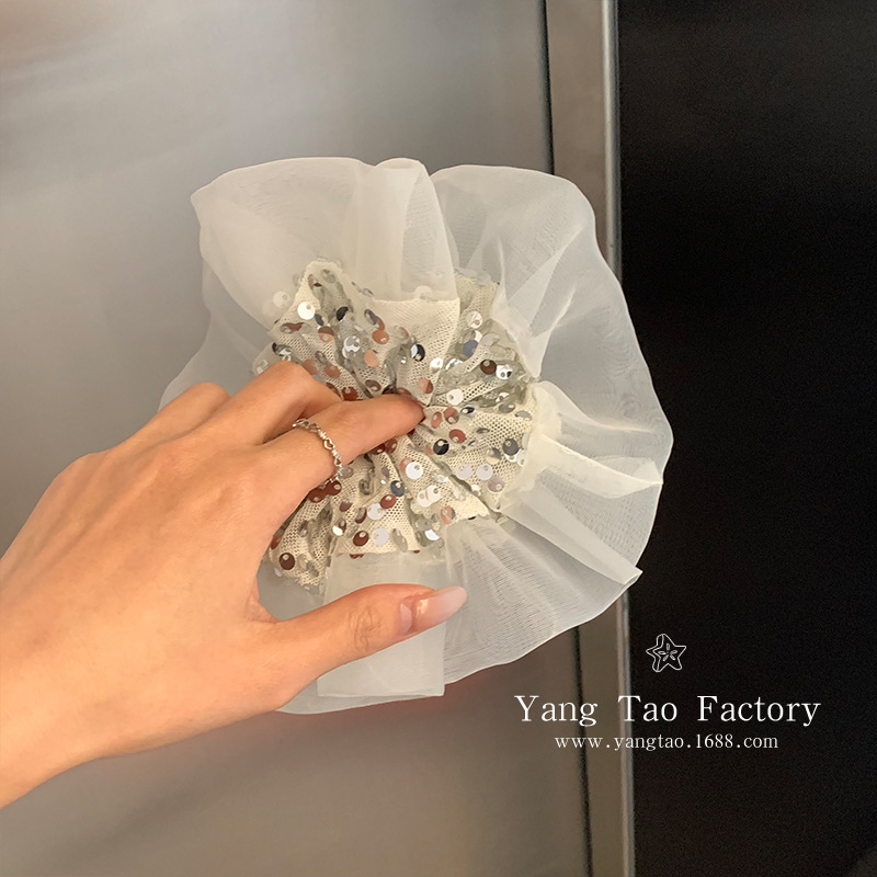 Atmosférico lentejuelas de terciopelo lentejuelas de intestino grueso lazo para el cabello femenino 2025 nuevo estilo corbata cuerda de cabeza de cola de caballo súper brillante lazo para el cabello todo-fósforo accesorios para el cabello