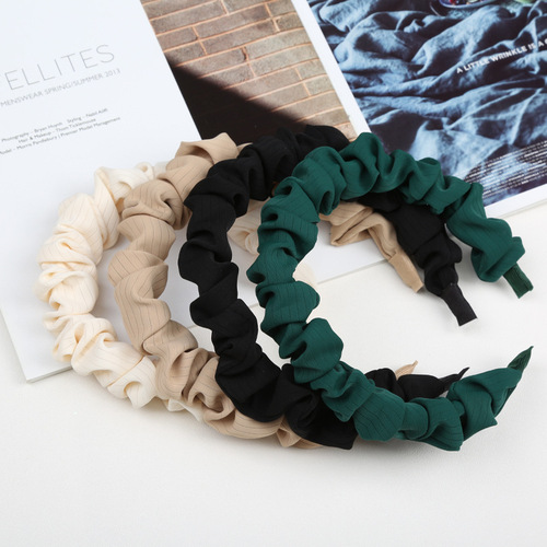 RUDAN Korean style elegant and simple small fragrance style headband high skull pleated headband women's fresh fabric face wash headband