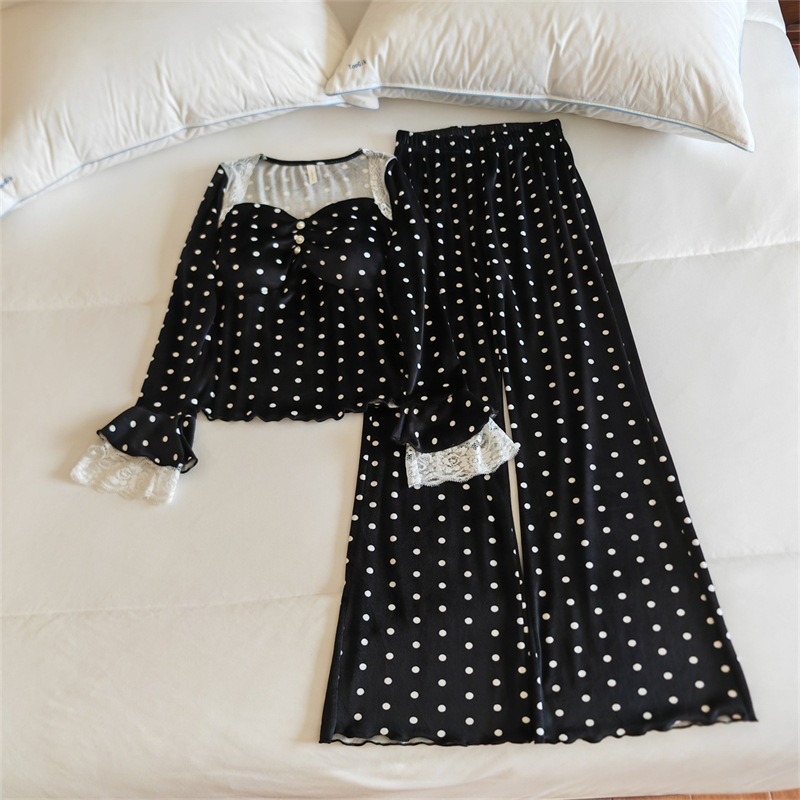 8641#(가슴 패드 포함) 슈트 블랙 도트 아일랜드 벨벳