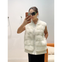 2025进口小母貂拼接羊绒羊毛双面呢面料无袖马甲皮草外套拉链宽松