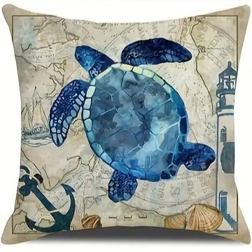 2024 Estilo explosivo transfronterizo Animales marinos Mundo submarino Patrón Funda de almohada Bandera de mesa de sala de estar con estampado de lino de Amazon image 19