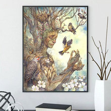 跨境新品一件代发十字绣自己绣树人花朵小鸟客厅小幅十字绣diy现