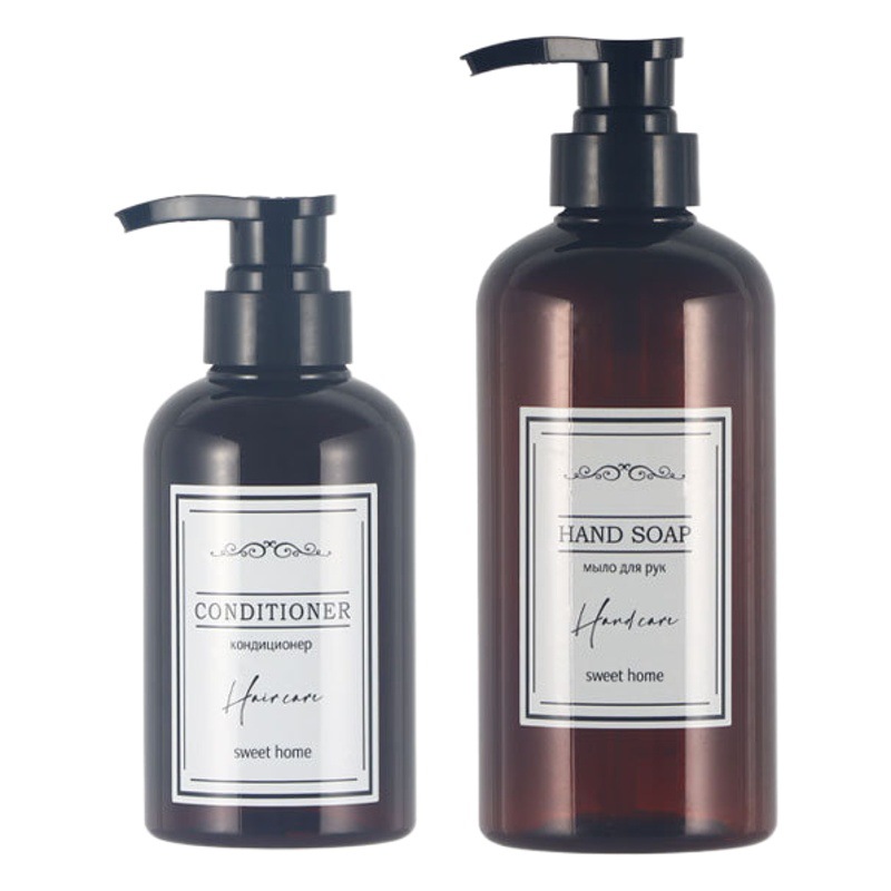 En stock 300 ml500ml botella de loción botella de champú botella de lavado botella de ducha gruesa pared redonda hombro sub-botella de plástico