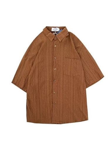 Stylish Basic Youth Trendy Literary Summer Quality Fashion Square Collar Plain Simple Trendy Men's Shirt