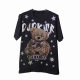 170.00kg Wear Heavy Industry Trendy Brand Hot Drilling Letter Sitting Bear Coffee Bear Carto Bear Wide Short-sleeved T-shirt Fat Plus Large Size