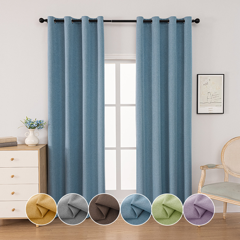 Amazon Cross-border Flax, Cotton and Linen 100% Full Shading Curtain Sunscreen and Sunshade Insulation Solid Color Foreign Trade curtain