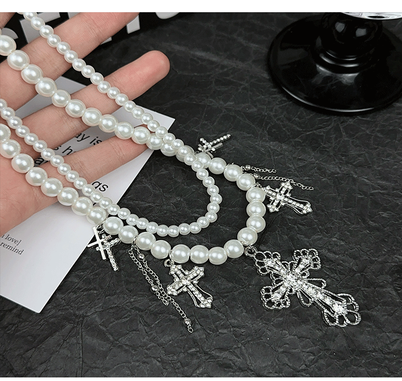 Alloy Chain Material Beaded Chain Chain Type 1 Piece Quantity Punk Round Imitation Pearl Alloy Beaded Chain Beaded Necklaces Wholesale