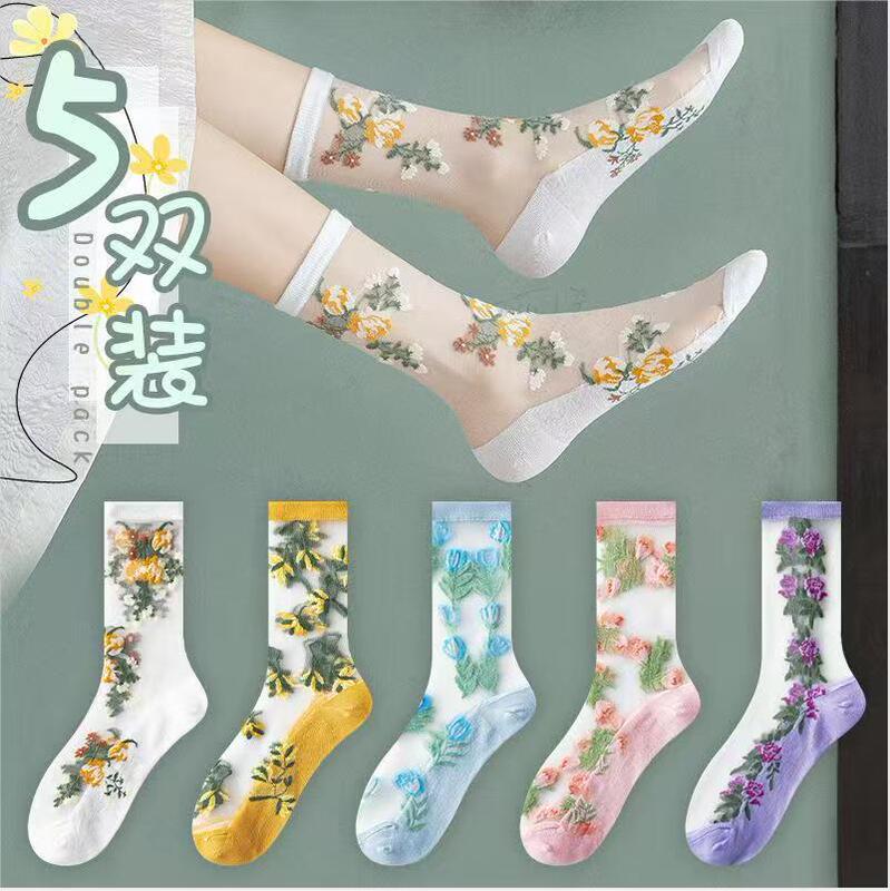 Summer Thin Women's Mid-High Socks, Ethnic Style, Glass Silk, Japanese and Korean Style, Cotton Bottom, Non-Snagging, Women's Socks, Factory Wholesale Summer Thin Women's Mid-High Socks, Ethnic Style, Glass Silk, Japanese and Korean Style, Cotton Bottom, Non-Snagging, Women's Socks, Factory Wholesale