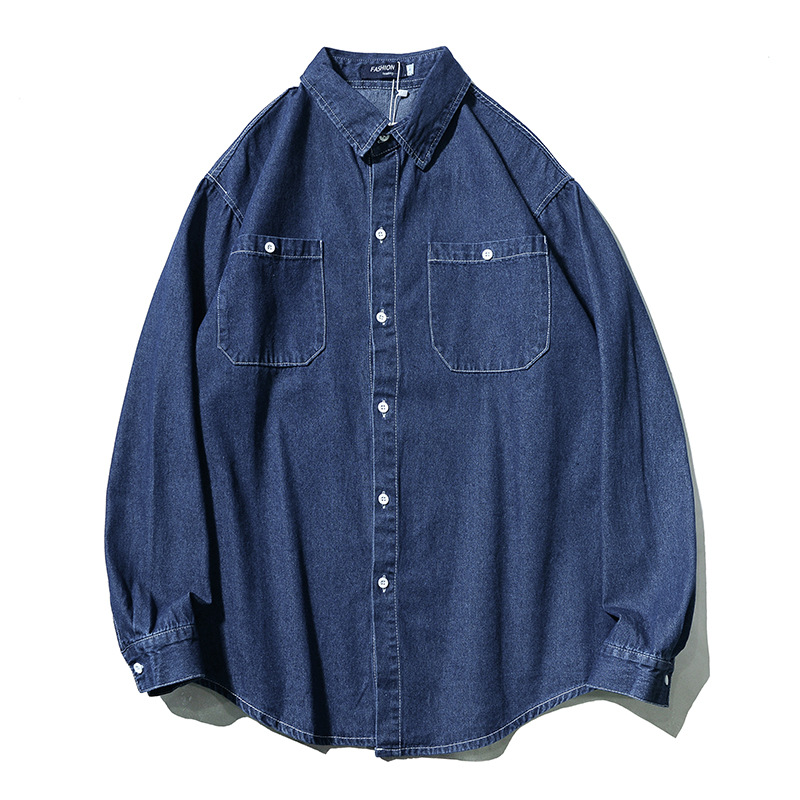Hong Kong style handsome denim shirt jacket for men and women in autumn 2023 trendy casual loose student casual work top_voghion.com