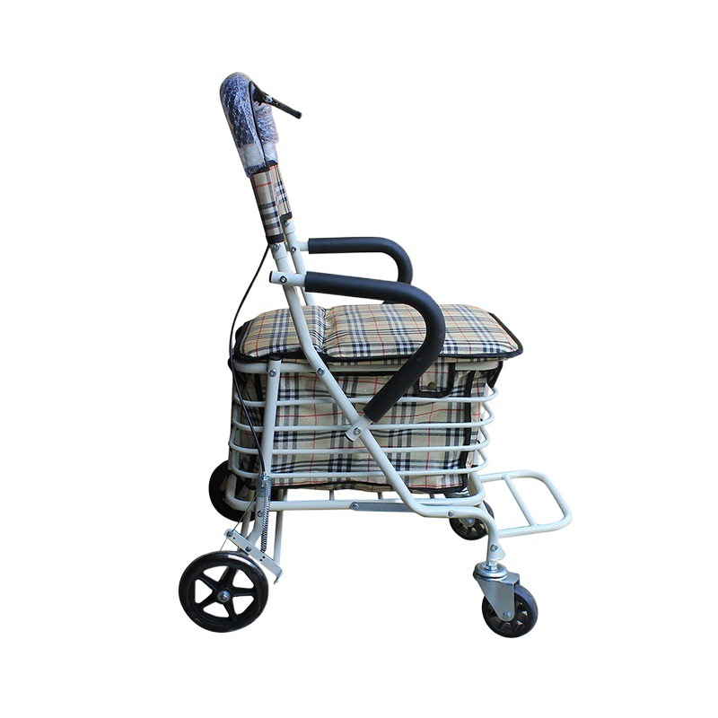 老人のショッピングカートは野菜を買います。車の歩行器を折りたたみます。|undefined