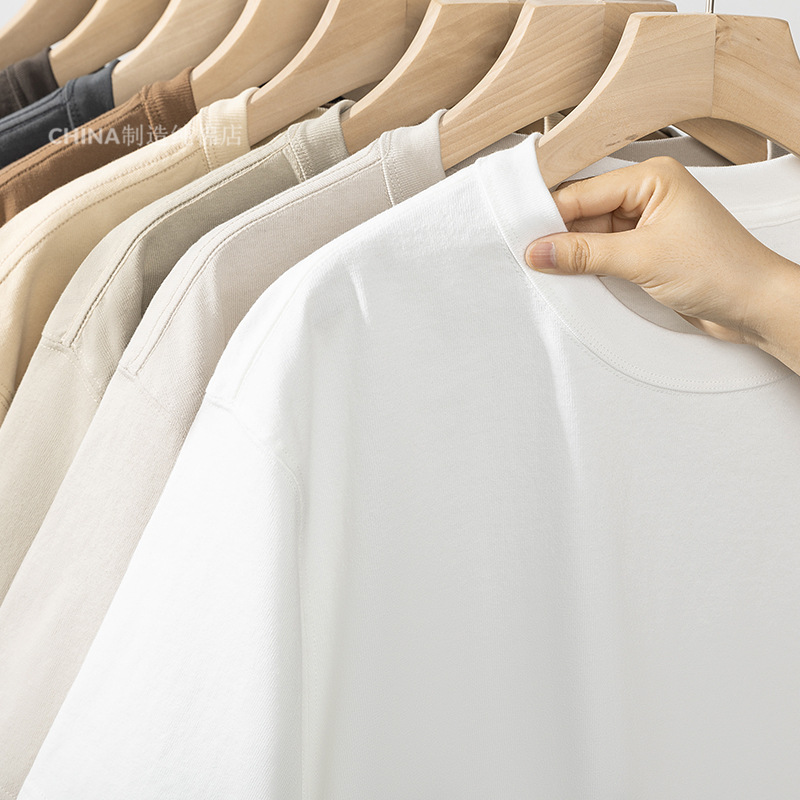 アメリカレトロ400g重ポンド新疆綿半袖純綿tシャツ男夏純色ゆるい丸首半袖上着