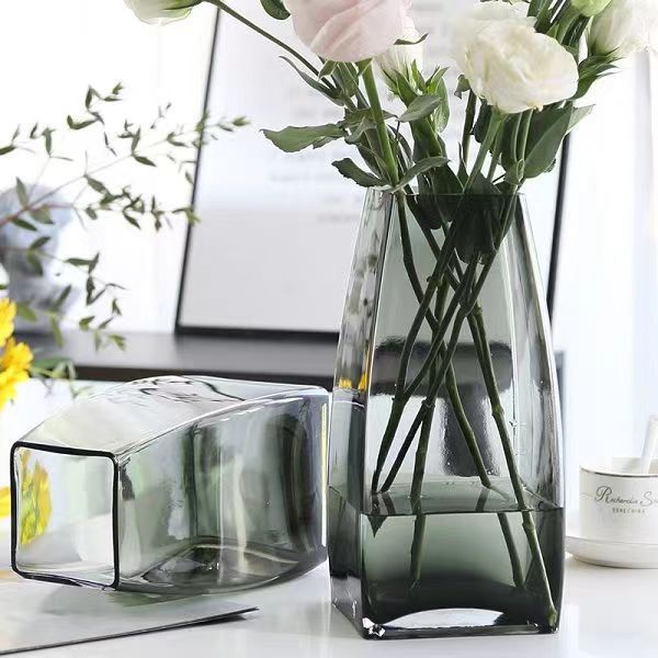 创意水立方形玻璃花瓶现代简约家居透明装饰品摆件客厅餐桌插花器
