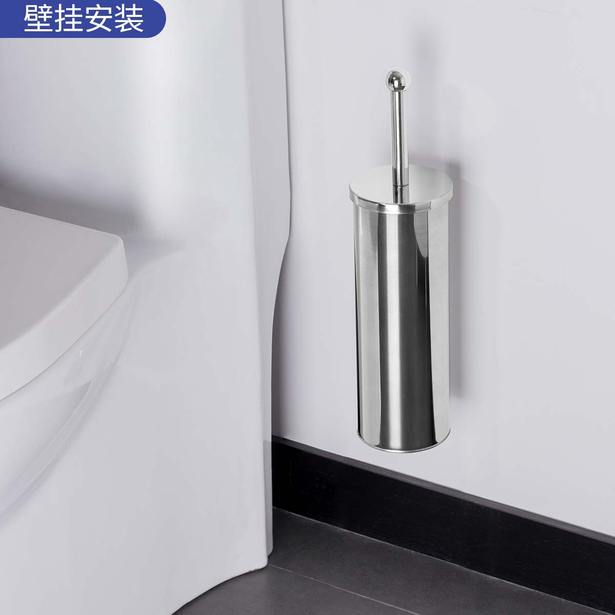 Cepillo de inodoro de acero inoxidable que se puede colgar en la pared con base para limpiar el hogar, cepillo de inodoro, cepillo de limpieza de mango largo de pelo suave