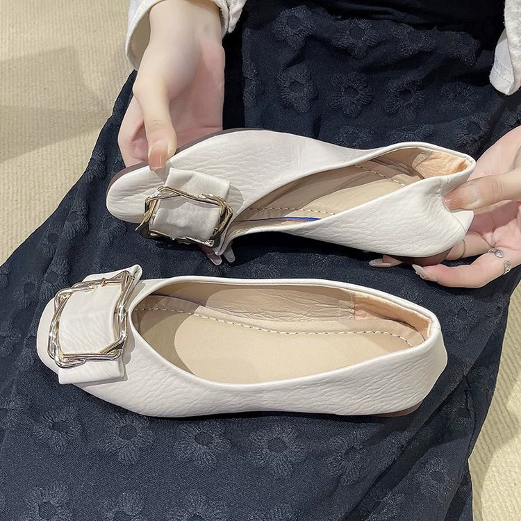 Плоская нижняя одиночная обувь женская божья коровка обувь 2025 новая мода обувь дикая квадратная голова мягкая подошва и светлый рот весенняя молочная обувь