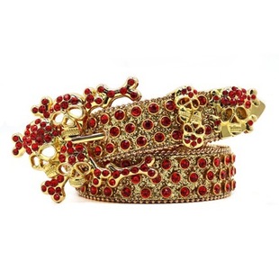 New skull diamond new belt PU belt in stock European and American style Amazon best selling diamond pants belt