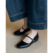 羊皮版~真皮法式复古一字扣带玛丽珍鞋女平底气质浅口单鞋小皮鞋