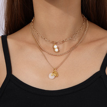 欧美跨境饰品新款高级仿宝石花生锁骨链百搭钱币仿玉石项链套装