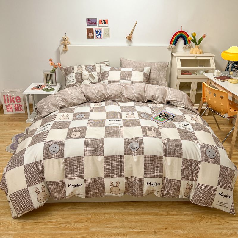 Algodón de cuatro piezas de ropa de cama de algodón 2025, nuevo edredón de flores frescas, sábanas de dormitorio de tres piezas de cuatro estaciones