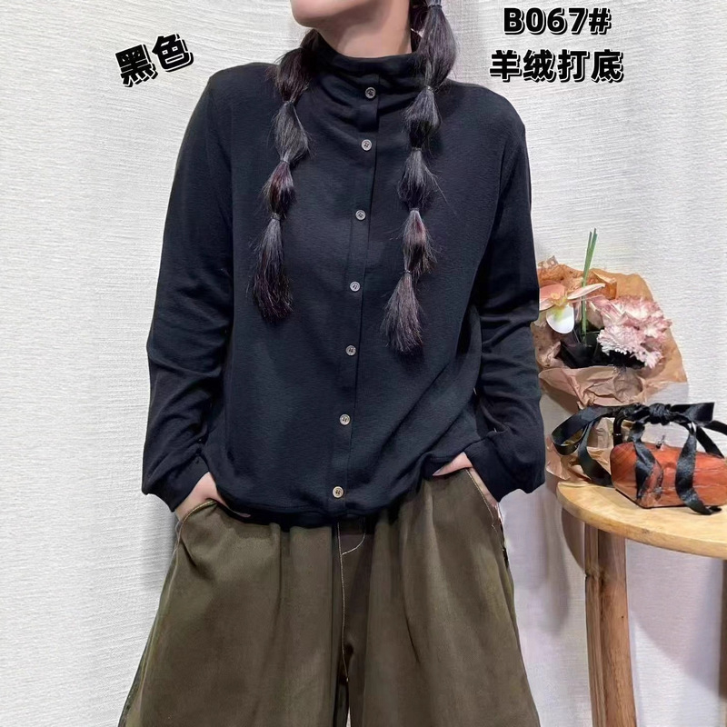 羊绒打底衫 2025冬季新款 小众纽扣半高领保暖上衣女内搭T恤潮067|undefined