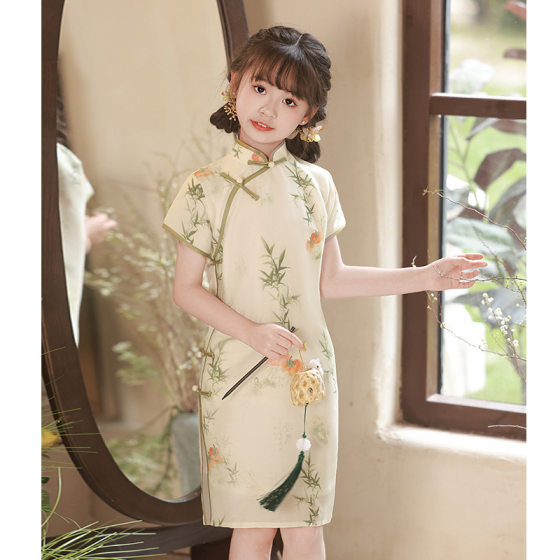 Ancient Han Style Girl's Cheongsam dress 2025 New Children's Clothing Improved New Chinese Guzheng Performance Clothing for Summer