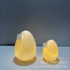 复活节鸡蛋陶瓷复活节装饰品led灯海洋浮雕透光摆件复活节礼品