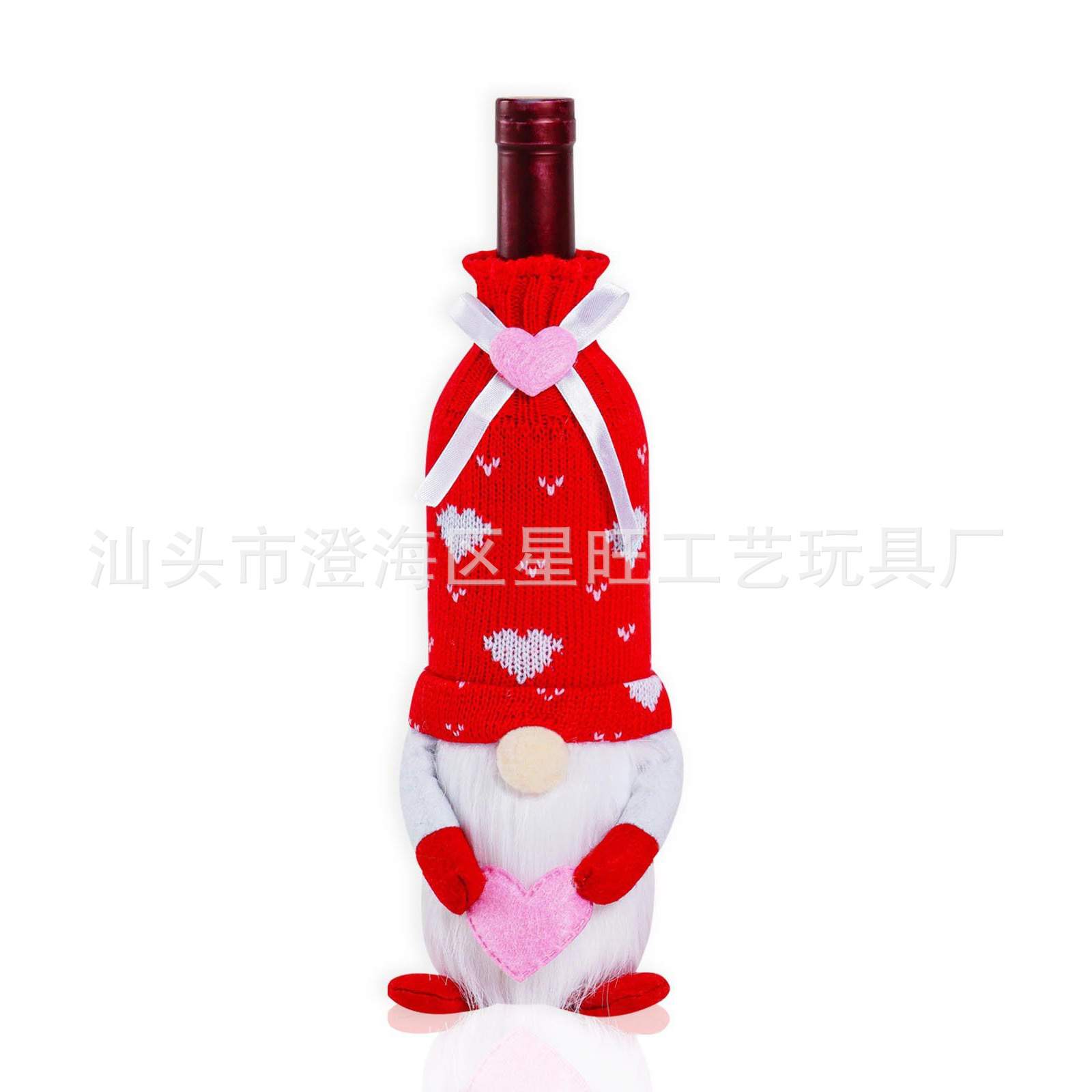 Muñeca sin rostro personalizada del día de San Valentín, cubierta de vino Rudolph luminoso, postura de pie, bolsa de regalo de boda para anciano enano telescópico