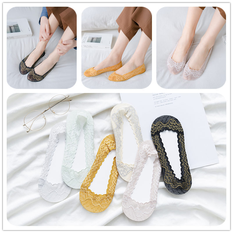 春夏日系tutu船袜女 浅口双色蕾丝花边 360°硅胶浅口隐形袜女士