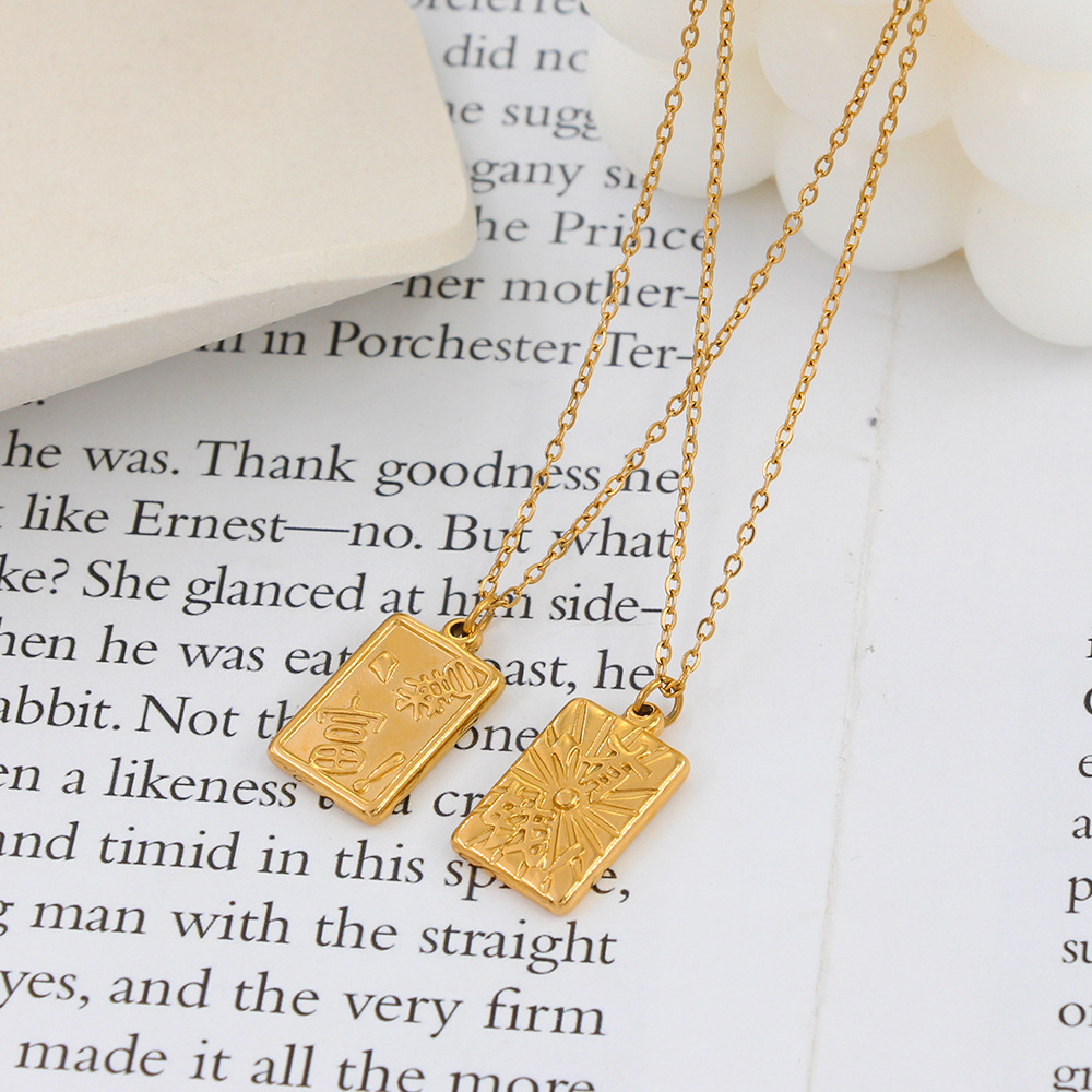 Chinoiserie Chinese Character Stainless Steel Plating Pendant Necklace_colorza_7