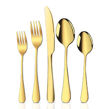 亚马逊跨境1010不锈钢餐具银器套装 金色五组件 西餐牛排刀叉勺