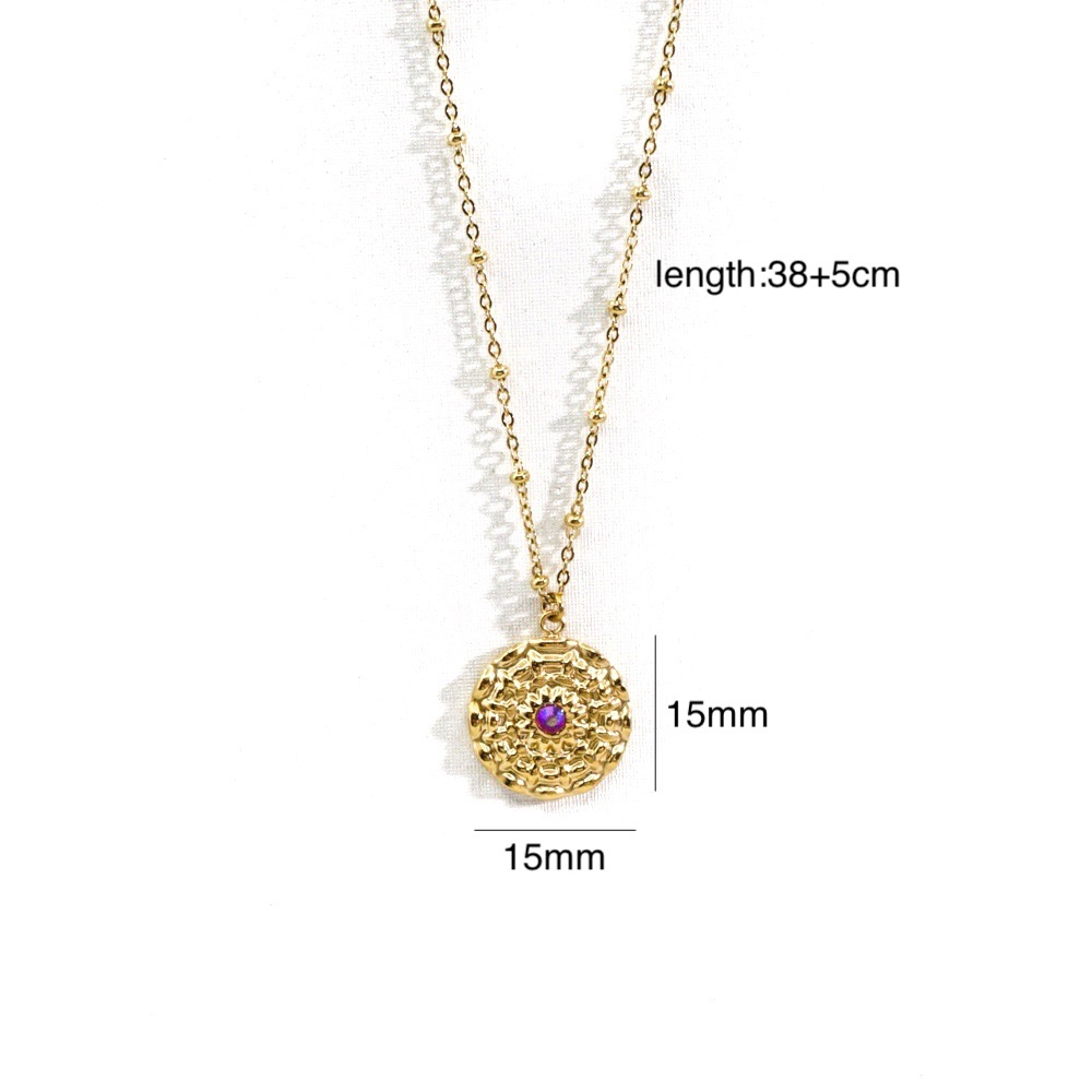 304 Stainless Steel 14K Gold Plated Retro Inlay Round Square Star Zircon Pendant Necklace display picture 4