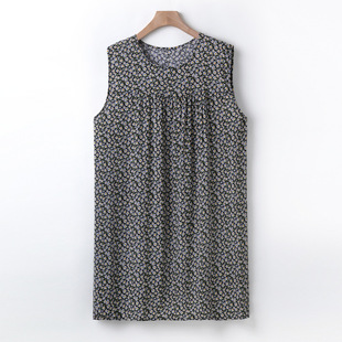Casual Mother's Oversized Loose Nightgown Mid-Length Skirt Middle-Aged and Elderly Sleeveless Pajamas Summer Dress Home Wear Thin Section