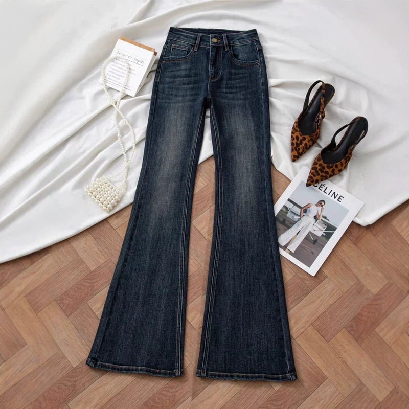 High-waisted slimming non-tight-fitting flared pants for women, slim-fit straight-leg floor-length bell-bottom jeans for women