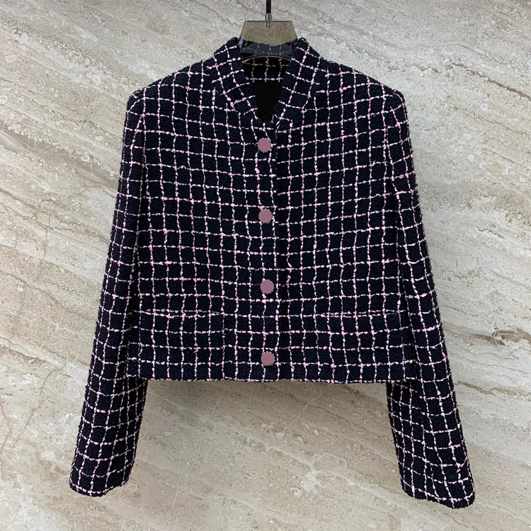 2025 Winter Style Plaid Woven Short Outwear, Ladylike Elegant, Korean Style Tweed Cardigan Top for Small People