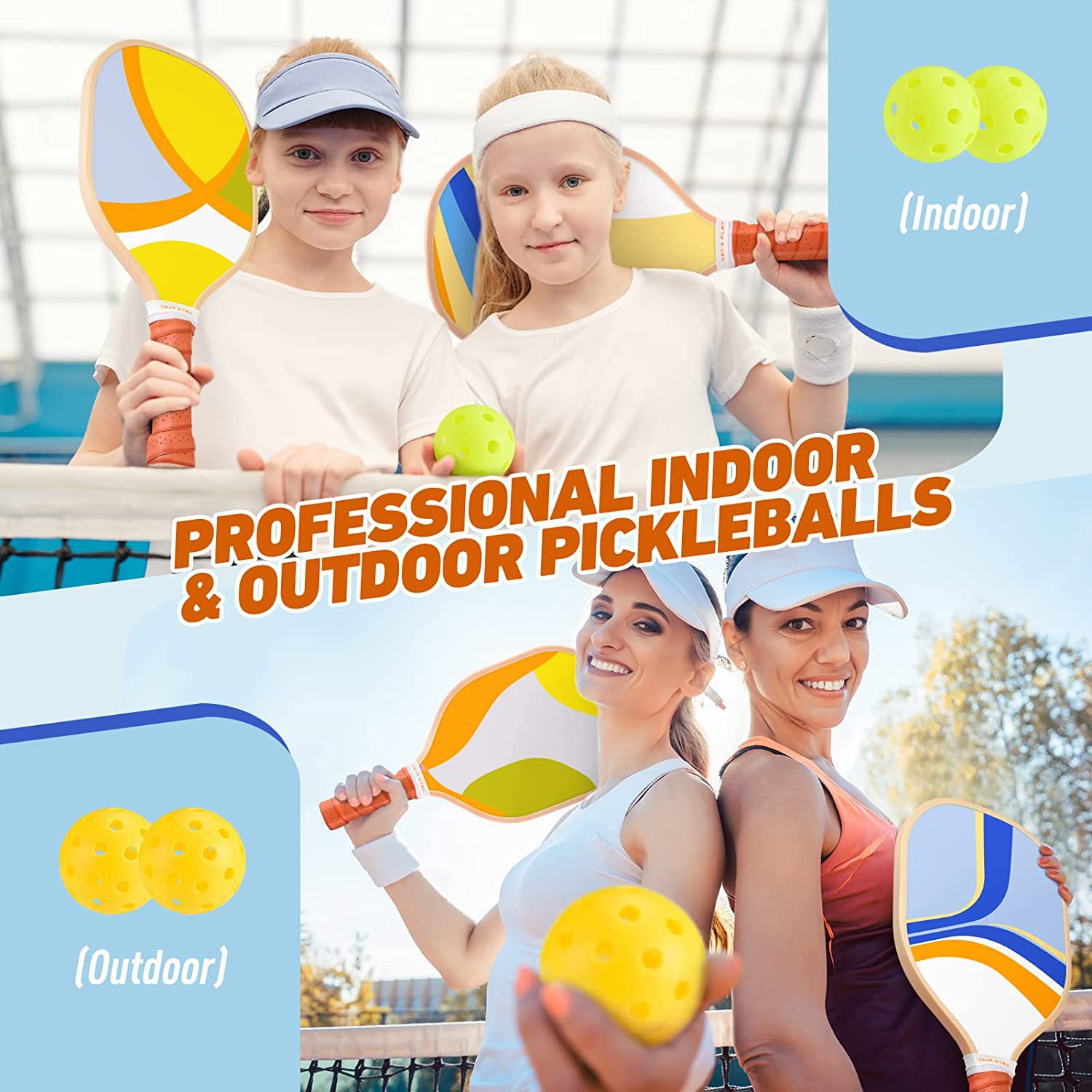 Foreign Trade Pickleball Set 40-Hole Plastic Bucket Pickleball High-Elasticity Perforated Injection Molding Manufacturer Racket Wholesale