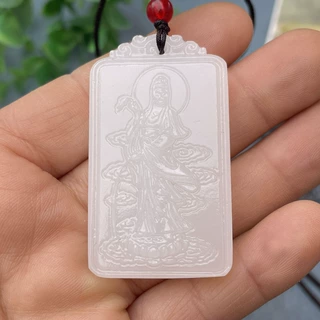 厂家批发阿富汗青白色玉观音吊坠方牌子玉石挂件直播爆款一件代发