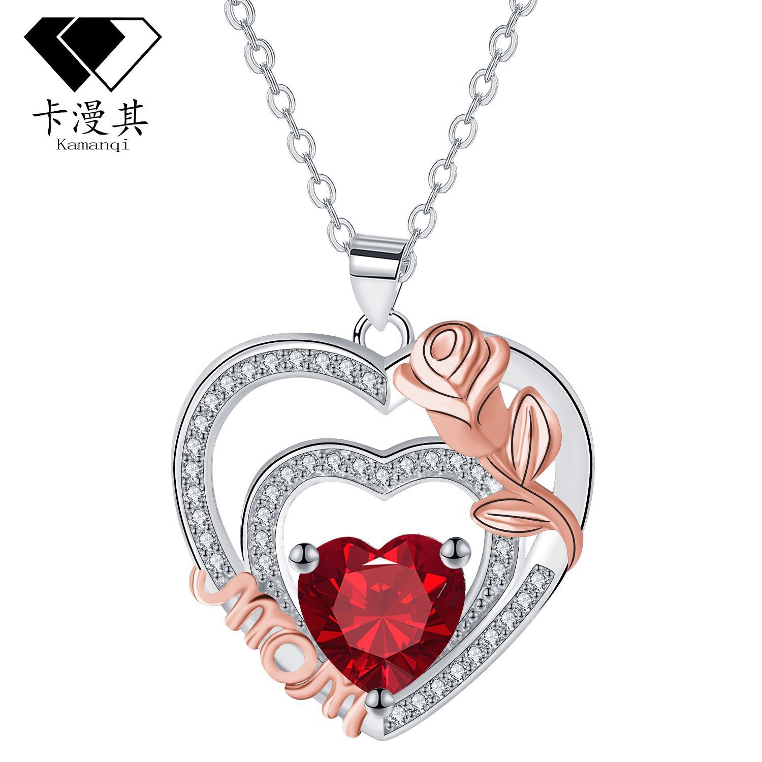 Colar love mom com pingente de rosa presente joias mulher_voghion.com