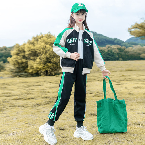 Women's Autumn Set 2024 New Fashion Trendy Girl Big Kid Children's Clothing Spring and Autumn Season Sports Suit Two-Piece Set