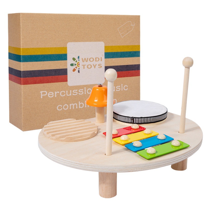 Percusión estación de música instrumento de percusión multifuncional de madera percusión Gong bebé tambor de mano juguetes educativos para niños