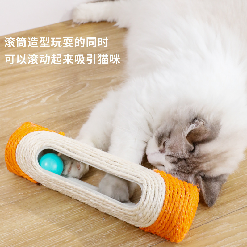 El juguete para gatos de sisal es resistente al agarre y no puede eliminar la miga. El rodillo de sisal con la tabla de agarre para gatos de tres bolas se convierte en un gatito