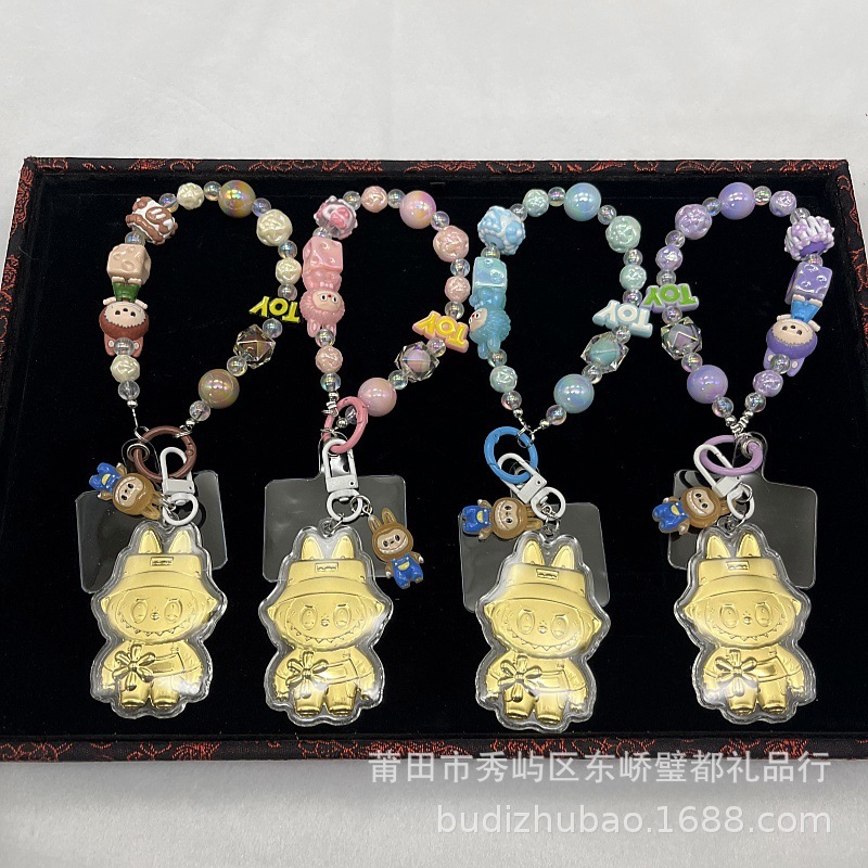 Shuibeitong 純金バブルマート LABUBU 漫画携帯電話チェーンロープペンダントラブブキーホルダーペンダント|undefined