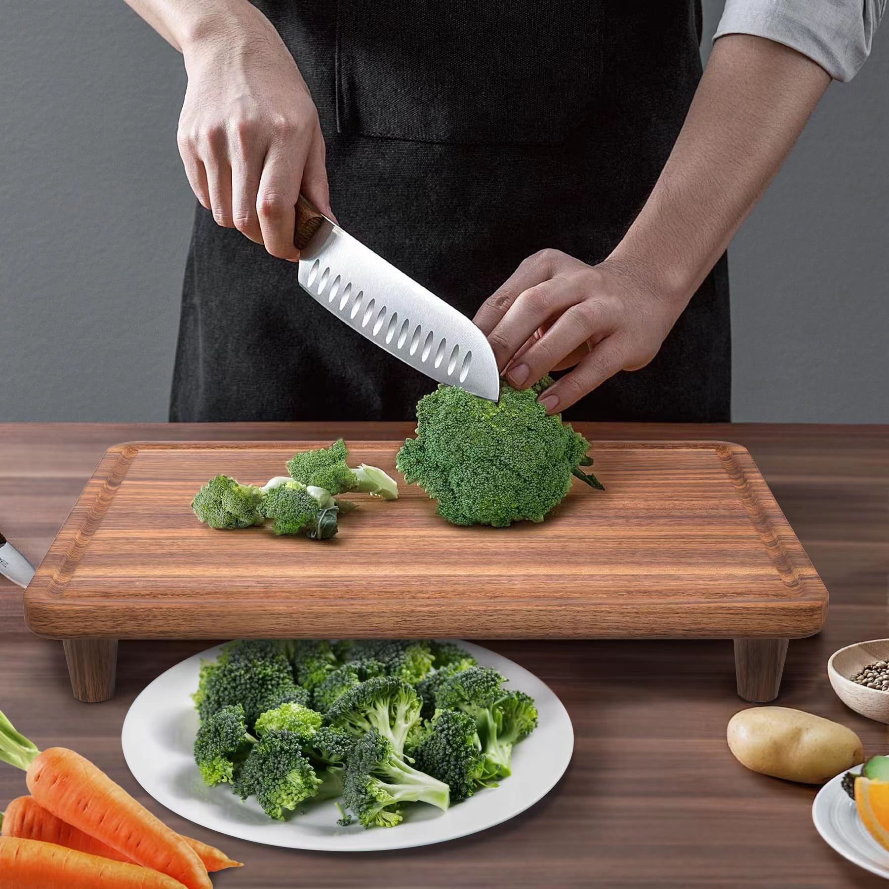 Tabla de corte de madera Acacia para preparar y servir comidas de cocina Tabla de corte de madera con ranura de jugo