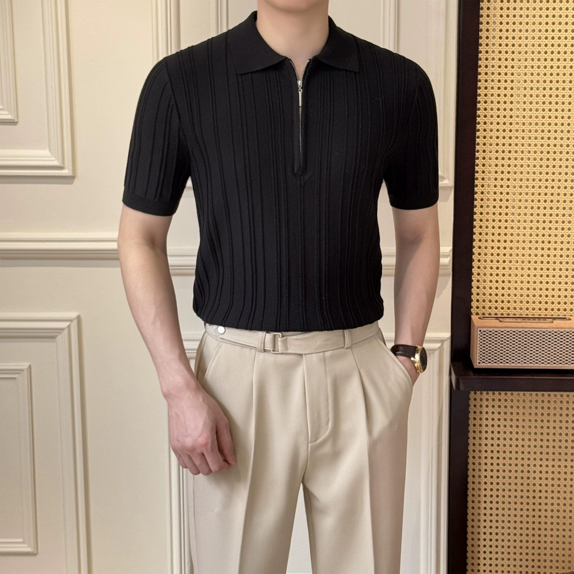 2024 новый стиль застежки-молнии с короткими рукавами рубашка поло мужской летний премиум-класса тонкая футболка с лацканом модная рубашка без горячей