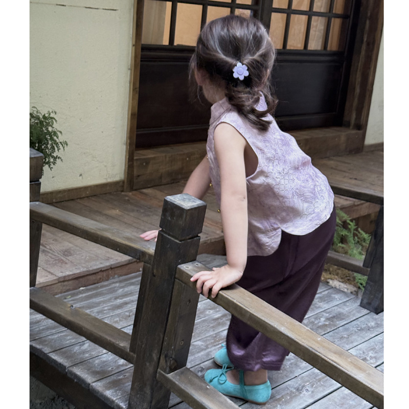 ホリデー限定！女の子の漢服スーツ夏の子供の新しい中国風紫色の薄い唐スーツベスト酢酸スカート|undefined