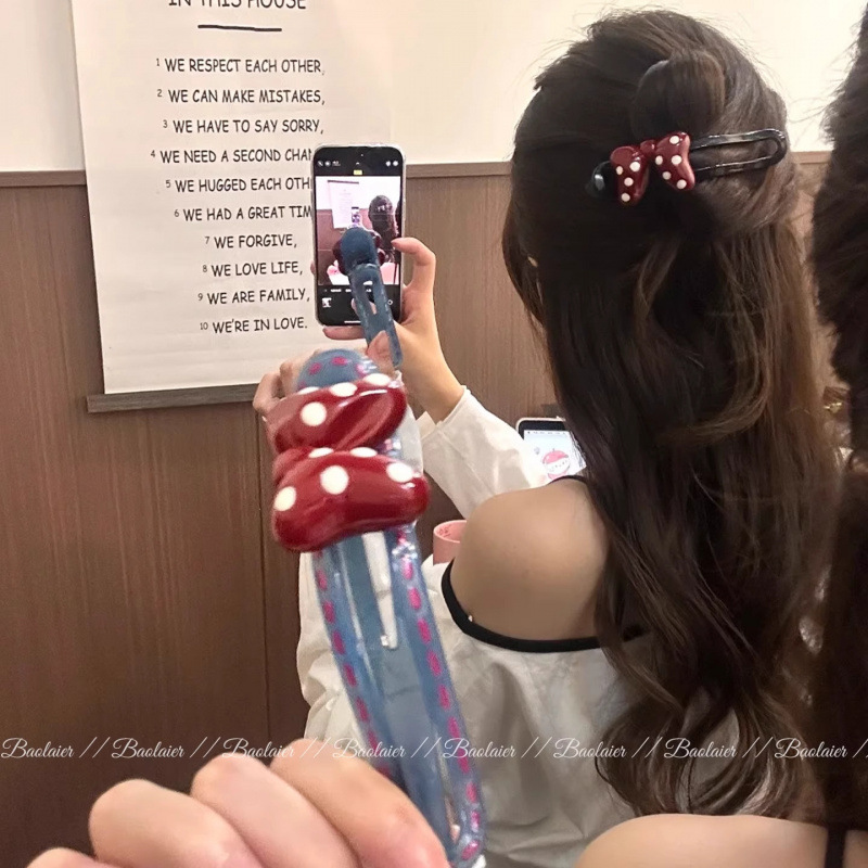 可爱波点蝴蝶结鸭嘴夹发夹女后脑勺2025新款盘发一字抓夹发卡头饰|undefined