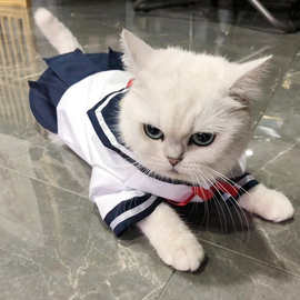 猫咪裙子衣服连身狗狗可爱衬衫薄款宠物制服水手服狗衣服代发批发